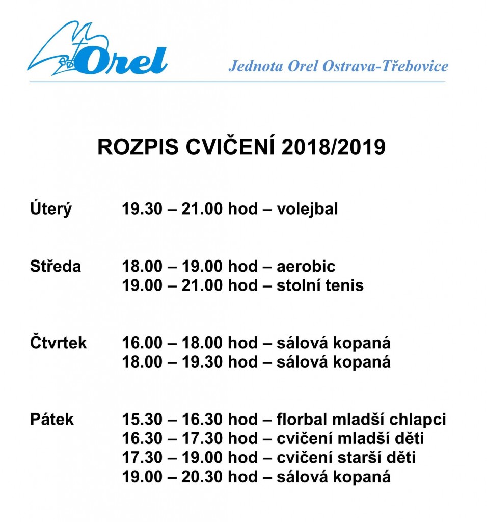 Rozpis cvičení 2018/19